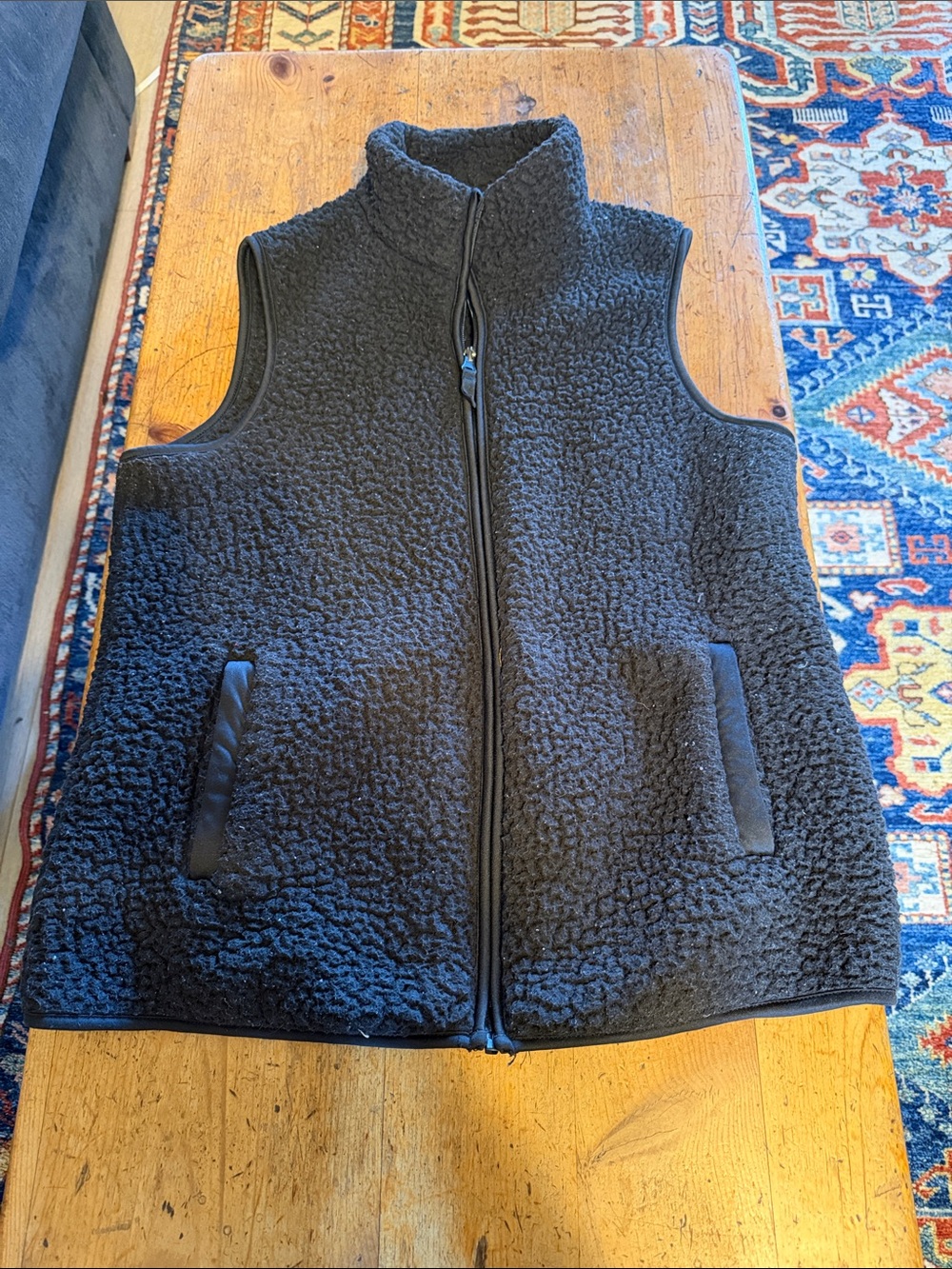 Womens Black Sherpa Fleece Vest - Classic Zip Front